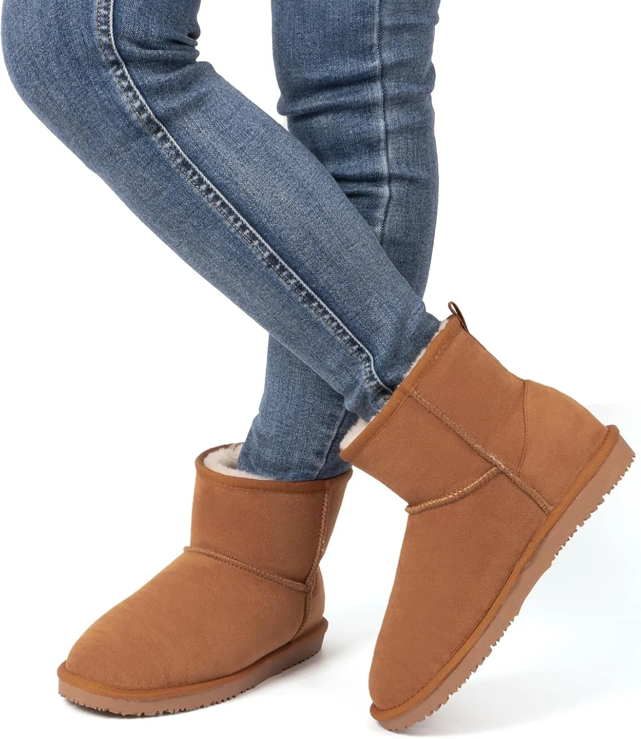 MUSSHOE Winter Boots for Women Classic Snow Boots Comfortable Cow Suede Leather Slip on Booties Fur Lined Warm Boots Waterproof
