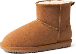 MUSSHOE Winter Boots for Women Classic Snow Boots Comfortable Cow Suede Leather Slip on Booties Fur Lined Warm Boots Waterproof