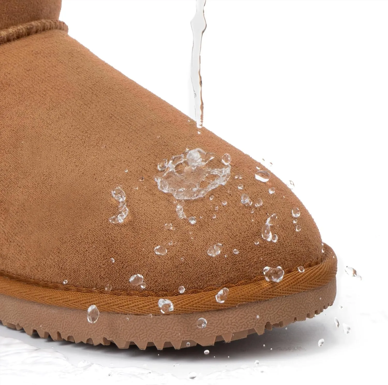 MUSSHOE Winter Boots for Women Classic Snow Boots Comfortable Cow Suede Leather Slip on Booties Fur Lined Warm Boots Waterproof