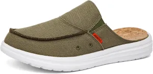 NELSBREXMen'S Canvas Flat Comfortable Slip-On Walking Mules Comfortable Anti-Skid Soft Sole Non-Slip Closed Round Toe Slingback Loafers Slippers Casual Clog House Shoes
