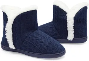 NineCiFun Women's Fuzzy Winter Bootie Slippers Knitted Ankle Boots Slippers Warm House Shoes Outdoor Indoor with Plush Fur Lining
