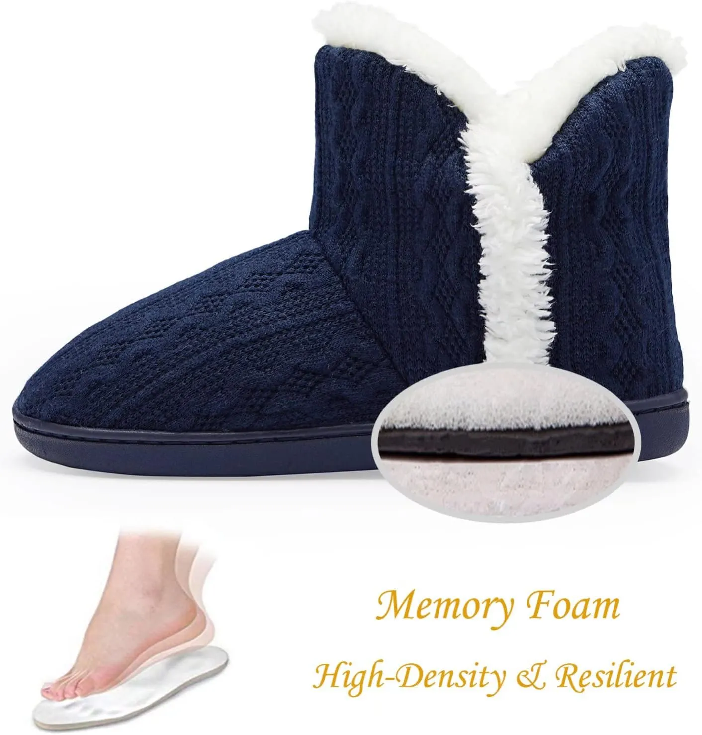 NineCiFun Women's Fuzzy Winter Bootie Slippers Knitted Ankle Boots Slippers Warm House Shoes Outdoor Indoor with Plush Fur Lining
