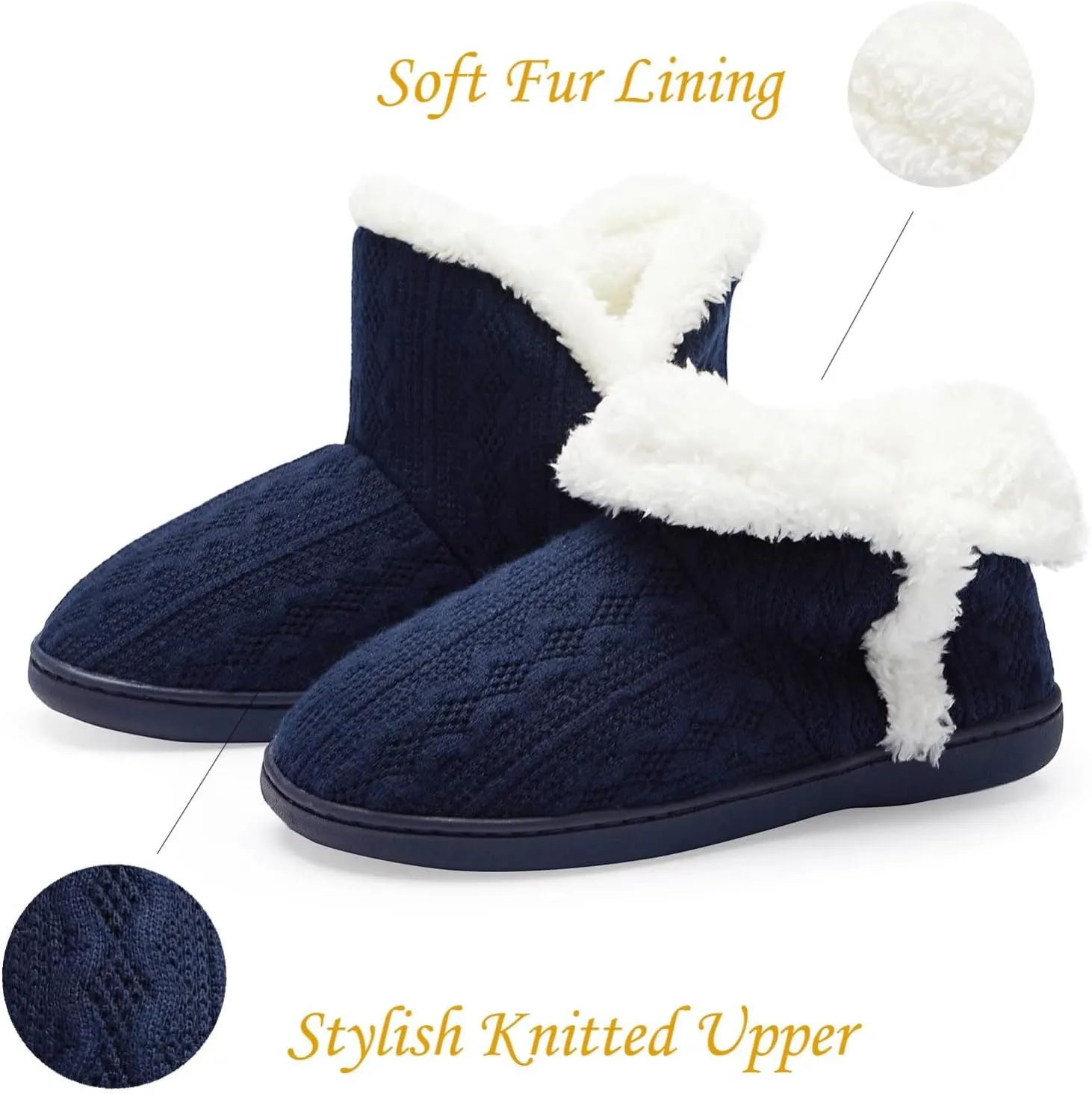 NineCiFun Women's Fuzzy Winter Bootie Slippers Knitted Ankle Boots Slippers Warm House Shoes Outdoor Indoor with Plush Fur Lining