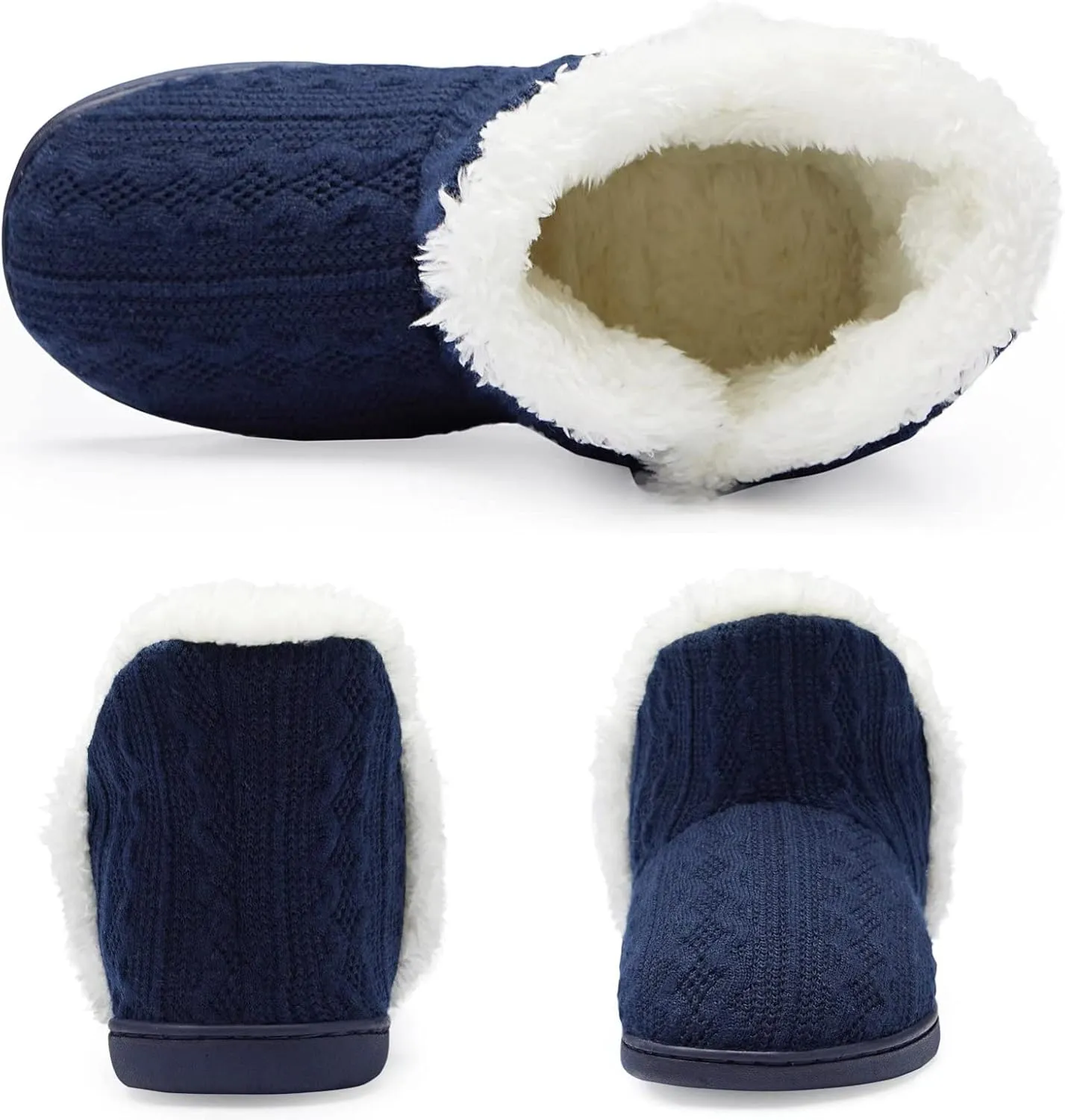 NineCiFun Women's Fuzzy Winter Bootie Slippers Knitted Ankle Boots Slippers Warm House Shoes Outdoor Indoor with Plush Fur Lining