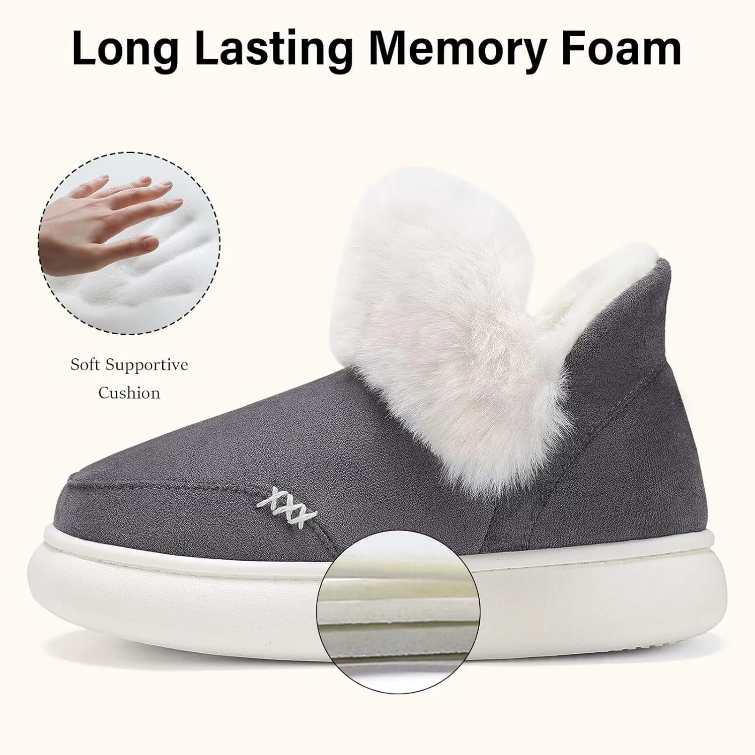 NineCiFun Women's Suede Bootie Slippers Warm Fuzzy Slippers with Faux Fur Lining Cozy Memory Foam Indoor House Shoes