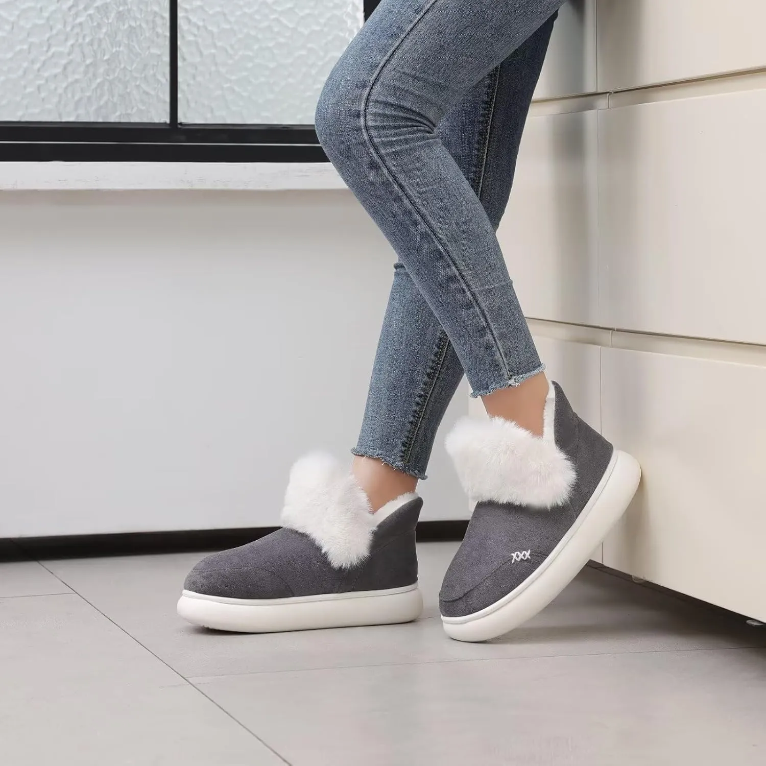 NineCiFun Women's Suede Bootie Slippers Warm Fuzzy Slippers with Faux Fur Lining Cozy Memory Foam Indoor House Shoes