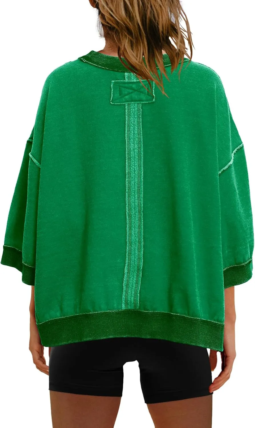 Nirovien Womens Oversized Sweatshirt 3/4 Sleeve Crewneck Sweatshirts Summer Color Block Pullover Tops