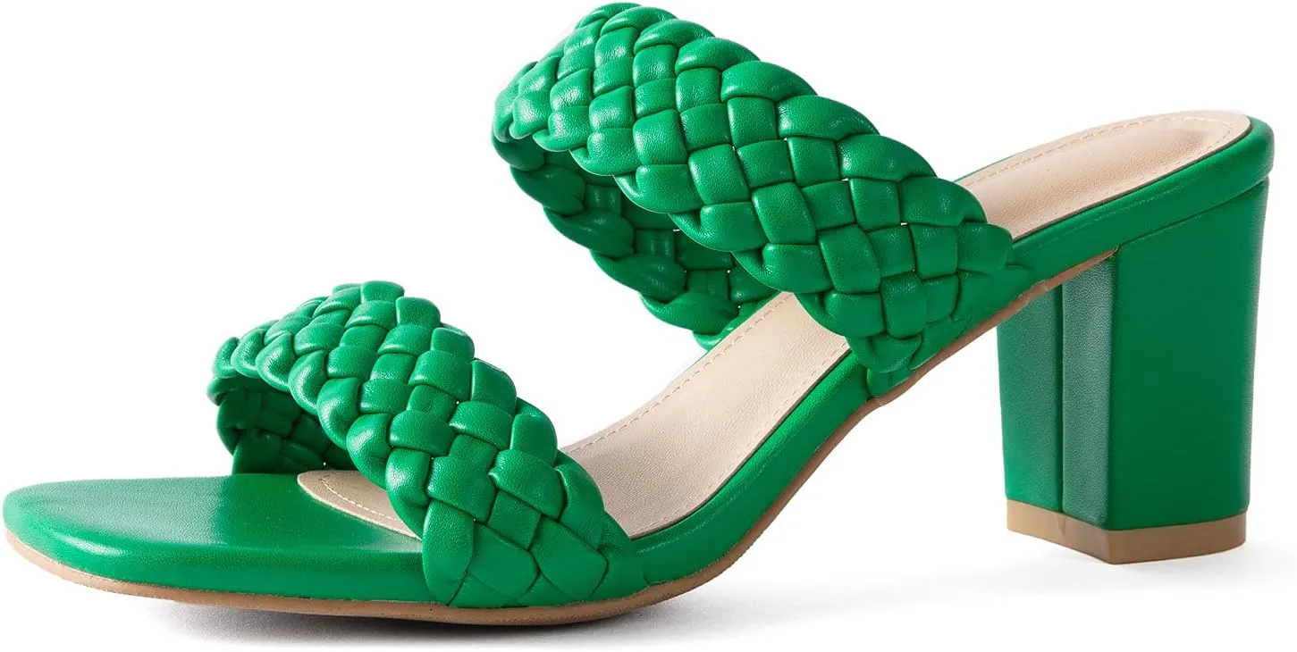 N.N.G Women Heels Sandals Braided Block Nude Summer Chunky Square Leather Woven Comfort Strappy Dress Casual Pumps Mules