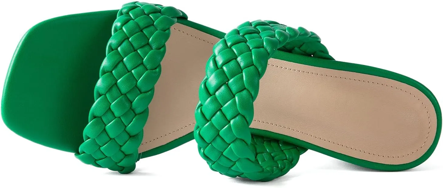 N.N.G Women Heels Sandals Braided Block Nude Summer Chunky Square Leather Woven Comfort Strappy Dress Casual Pumps Mules
