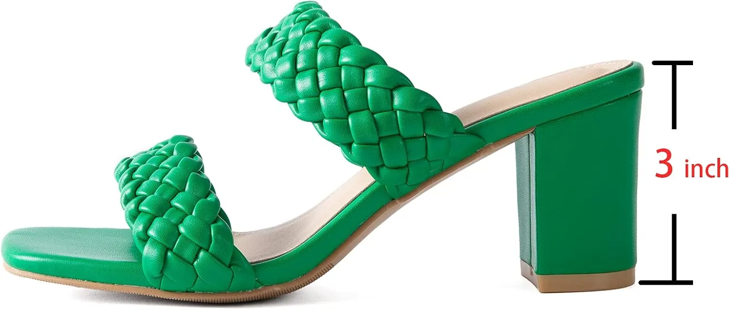 N.N.G Women Heels Sandals Braided Block Nude Summer Chunky Square Leather Woven Comfort Strappy Dress Casual Pumps Mules