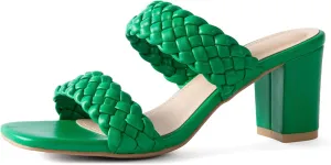 N.N.G Women Heels Sandals Braided Block Nude Summer Chunky Square Leather Woven Comfort Strappy Dress Casual Pumps Mules