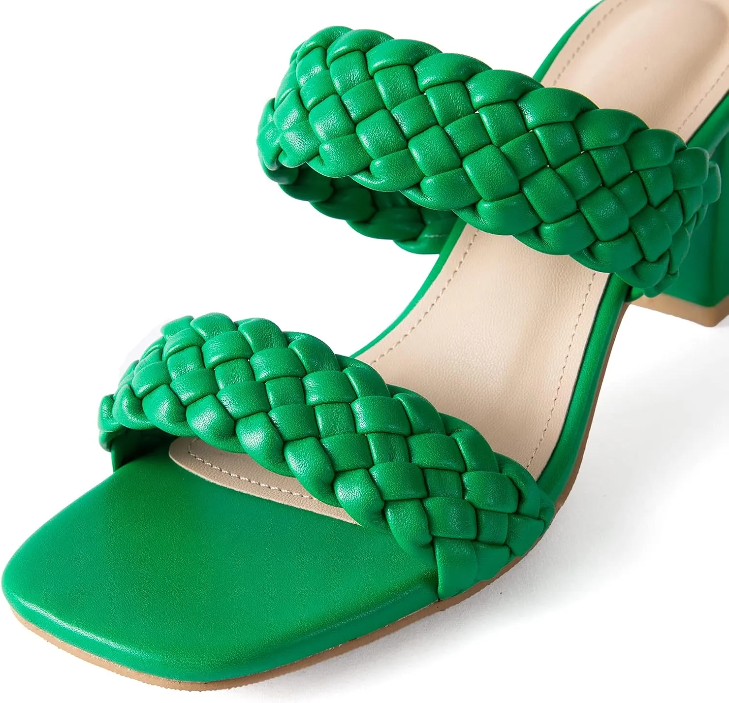 N.N.G Women Heels Sandals Braided Block Nude Summer Chunky Square Leather Woven Comfort Strappy Dress Casual Pumps Mules