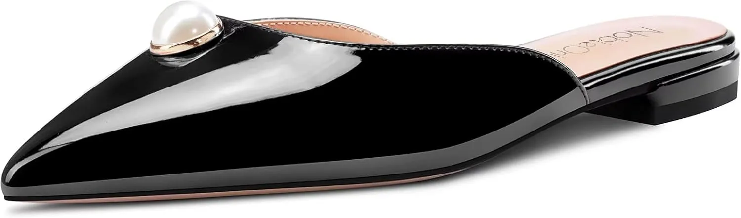 NobleOnly Women Low Heel Pointed Toe Slip-on Mules Shoes Rhinestone Crystal Casual Party Glitter Dress Cute Shoes 0.4 Inches Heels