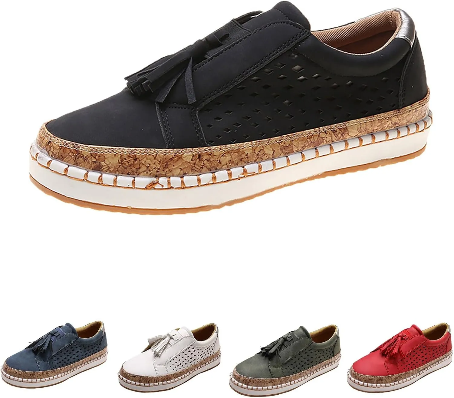 Non Slip Shoes Women Low Top Tassel Two-Color Stitching Athletic Shoes Casual Fashion Comfortable Walking Sneakers