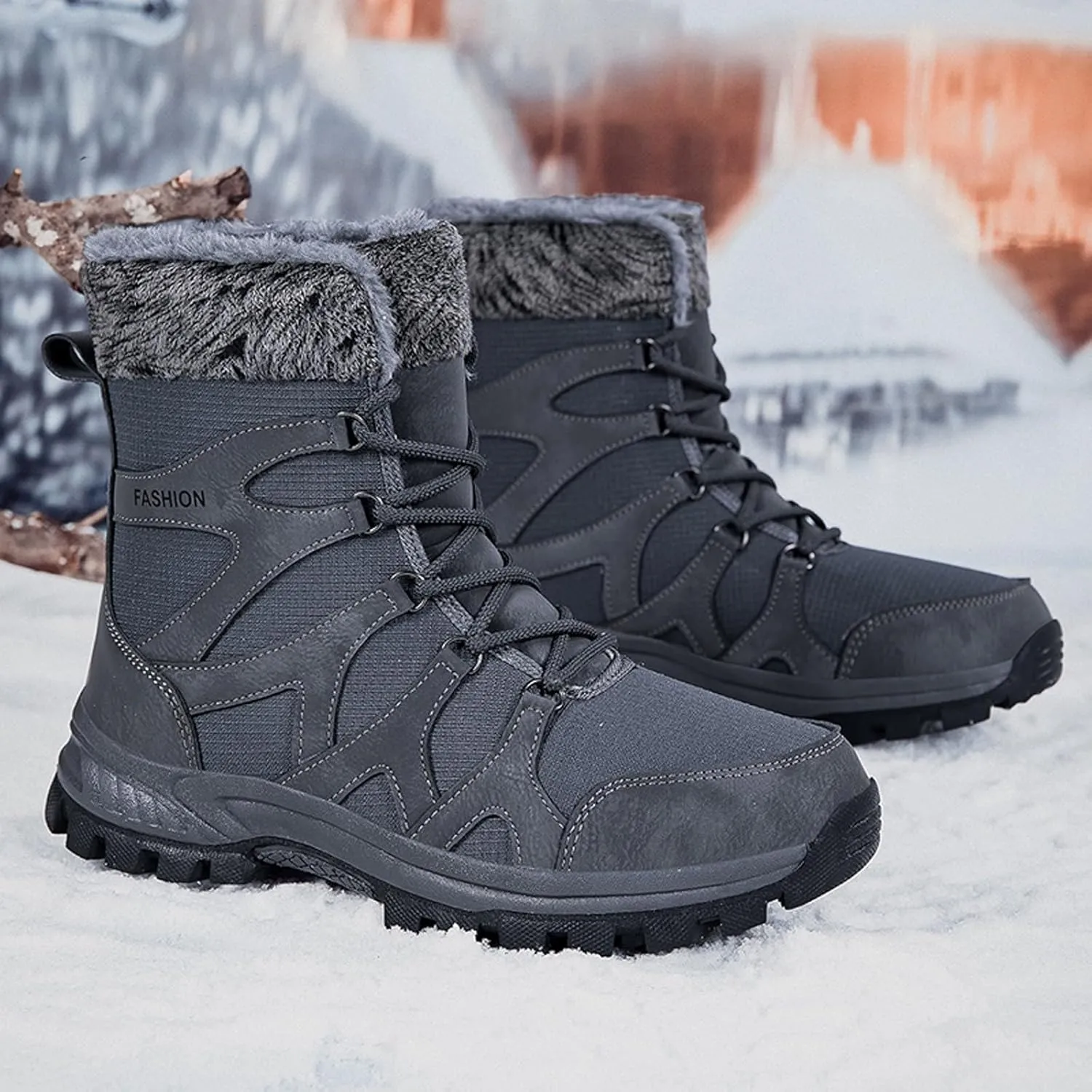 Non Slip Winter Boots Womens Ankle Boots Fur Lined Snow Boots Waterproof Warm Boots Ski Boots Short Furry Boots