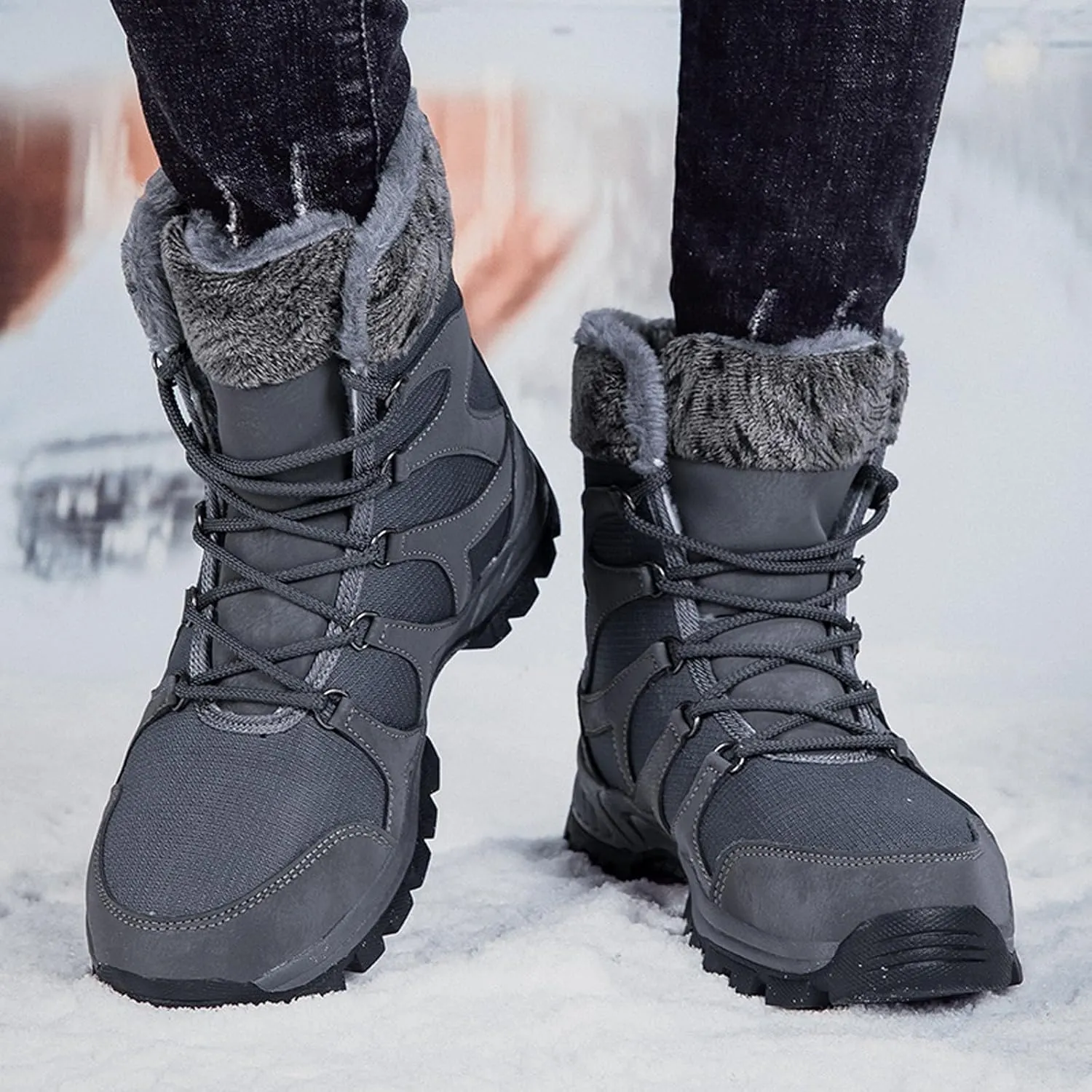 Non Slip Winter Boots Womens Ankle Boots Fur Lined Snow Boots Waterproof Warm Boots Ski Boots Short Furry Boots