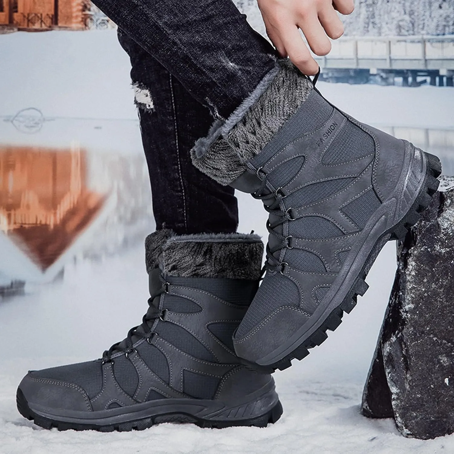 Non Slip Winter Boots Womens Ankle Boots Fur Lined Snow Boots Waterproof Warm Boots Ski Boots Short Furry Boots