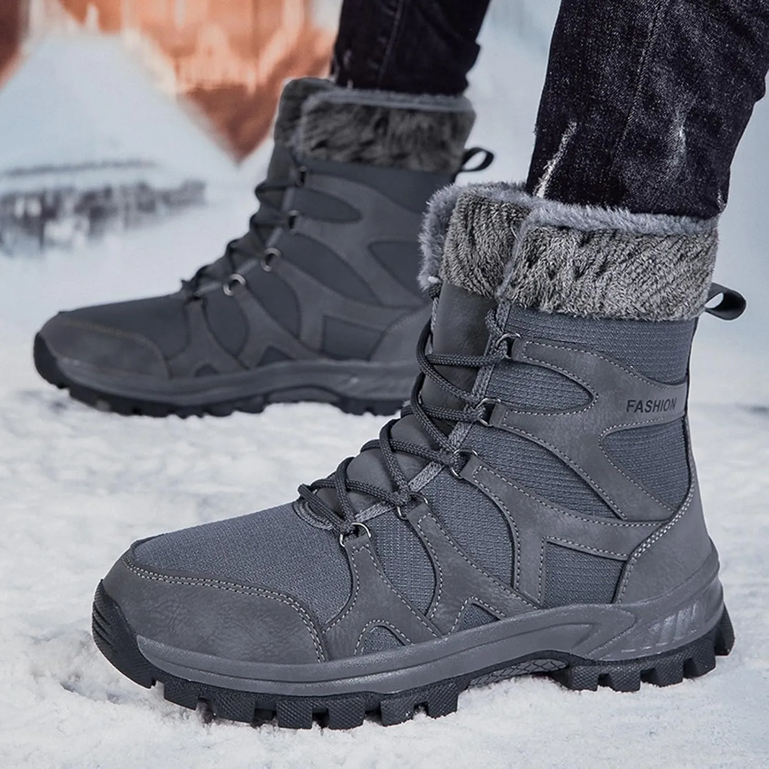 Non Slip Winter Boots Womens Ankle Boots Fur Lined Snow Boots Waterproof Warm Boots Ski Boots Short Furry Boots