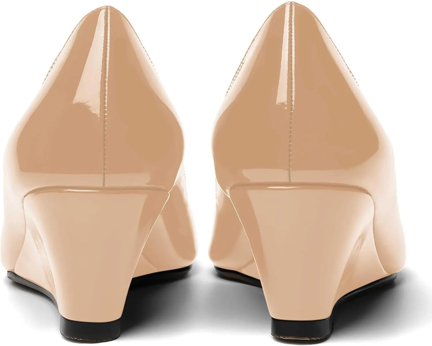 NUMALEO Womens Office Patent Pointed Toe Casual Slip On Solid Wedge Low Heel Pumps Shoes 2 Inch