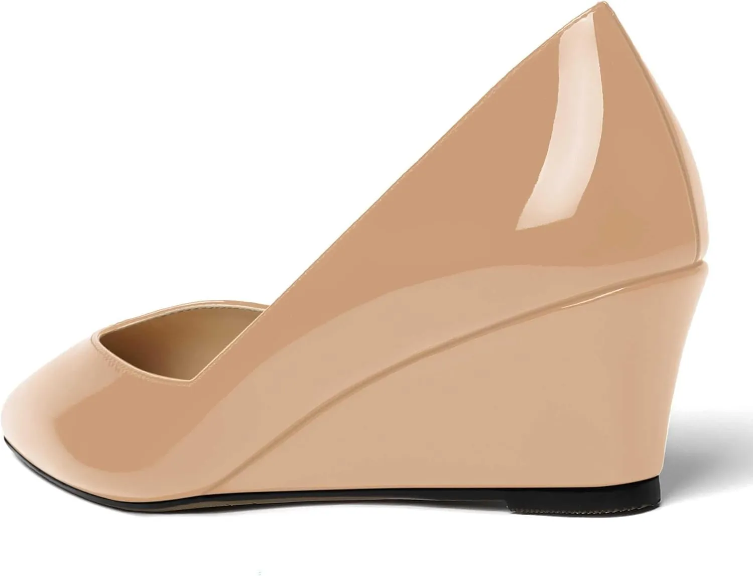 NUMALEO Womens Office Patent Pointed Toe Casual Slip On Solid Wedge Low Heel Pumps Shoes 2 Inch