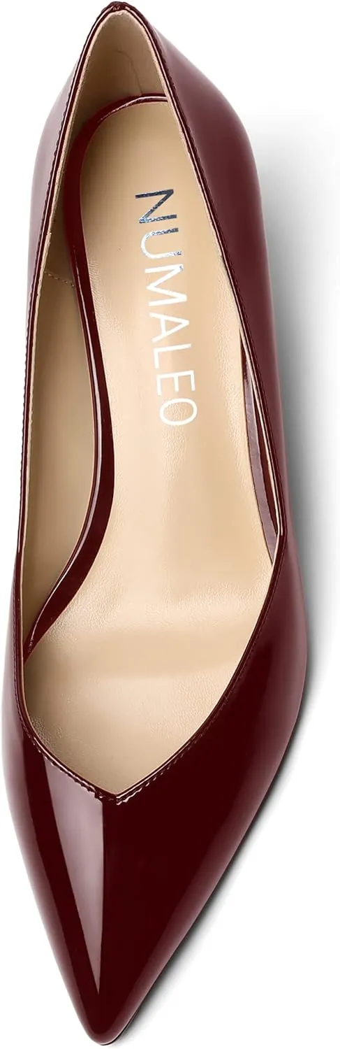 NUMALEO Womens Office Patent Pointed Toe Casual Slip On Solid Wedge Low Heel Pumps Shoes 2 Inch