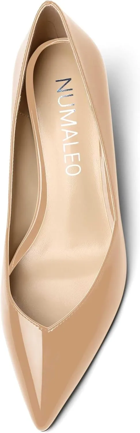 NUMALEO Womens Office Patent Pointed Toe Casual Slip On Solid Wedge Low Heel Pumps Shoes 2 Inch