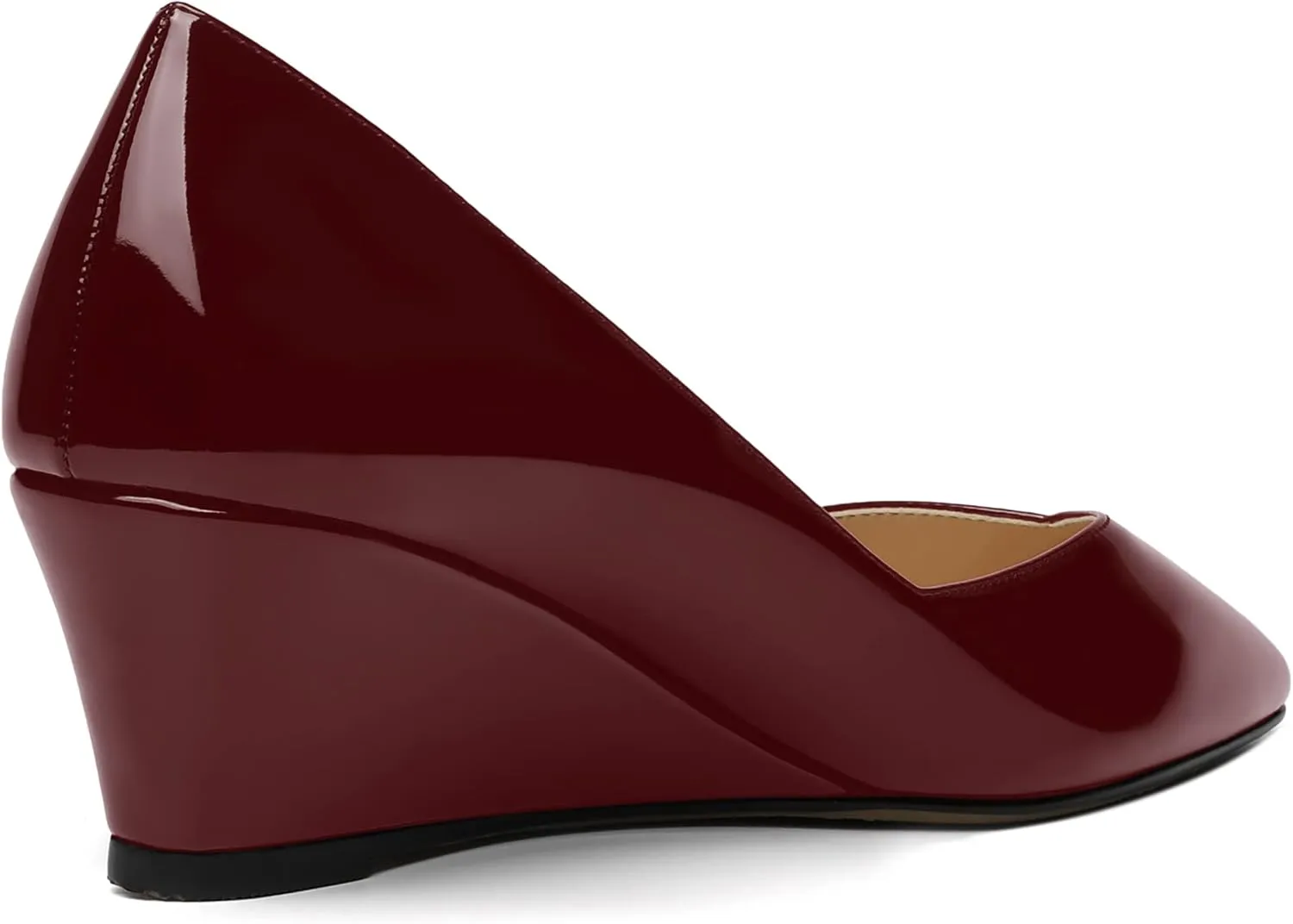 NUMALEO Womens Office Patent Pointed Toe Casual Slip On Solid Wedge Low Heel Pumps Shoes 2 Inch