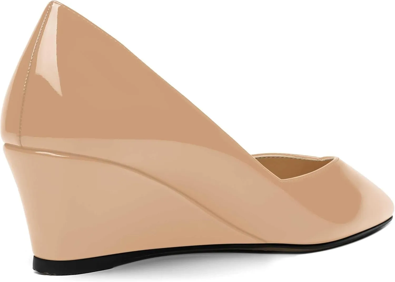 NUMALEO Womens Office Patent Pointed Toe Casual Slip On Solid Wedge Low Heel Pumps Shoes 2 Inch