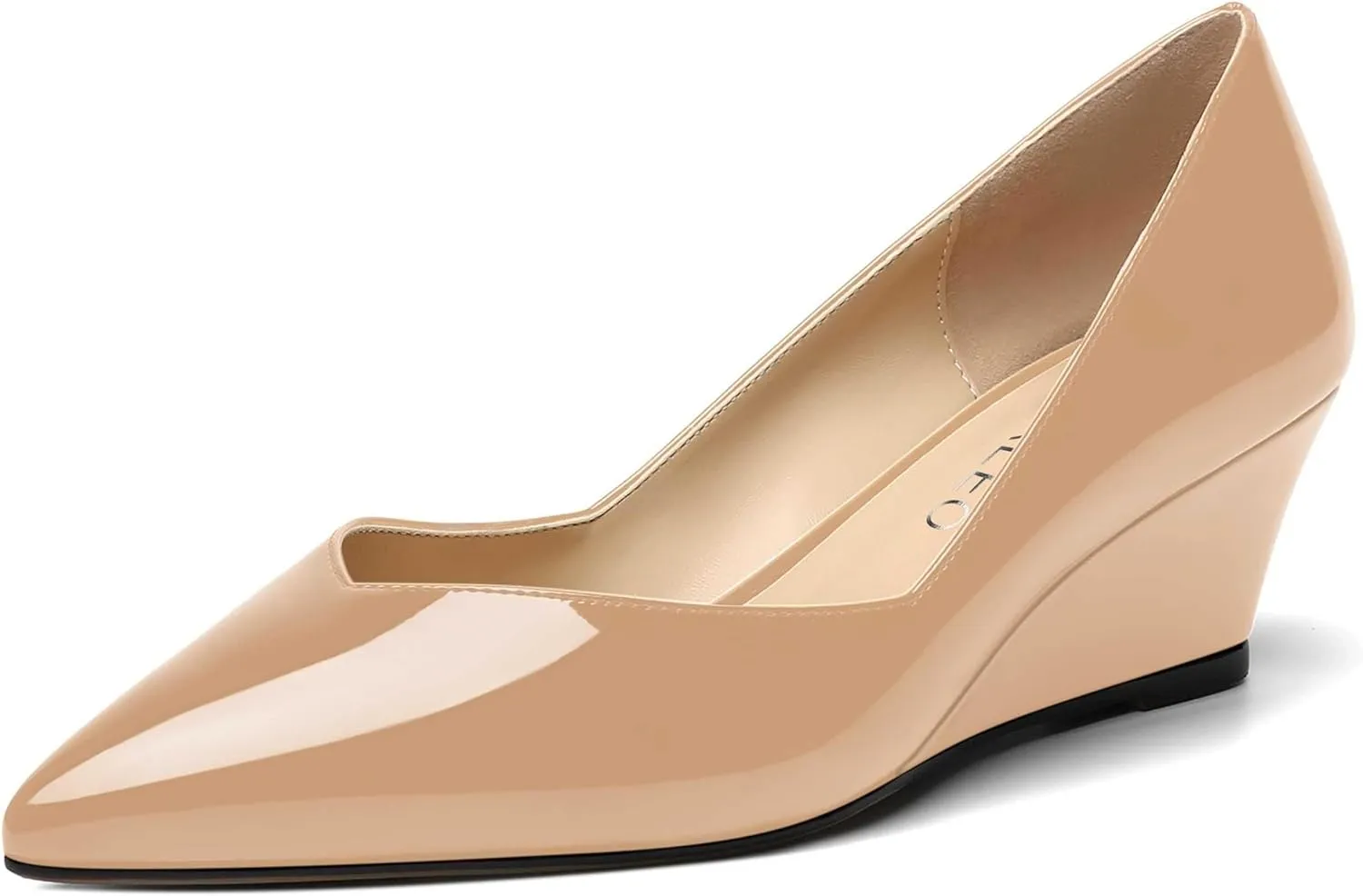 NUMALEO Womens Office Patent Pointed Toe Casual Slip On Solid Wedge Low Heel Pumps Shoes 2 Inch