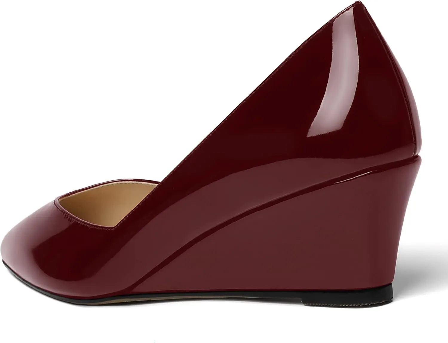 NUMALEO Womens Office Patent Pointed Toe Casual Slip On Solid Wedge Low Heel Pumps Shoes 2 Inch
