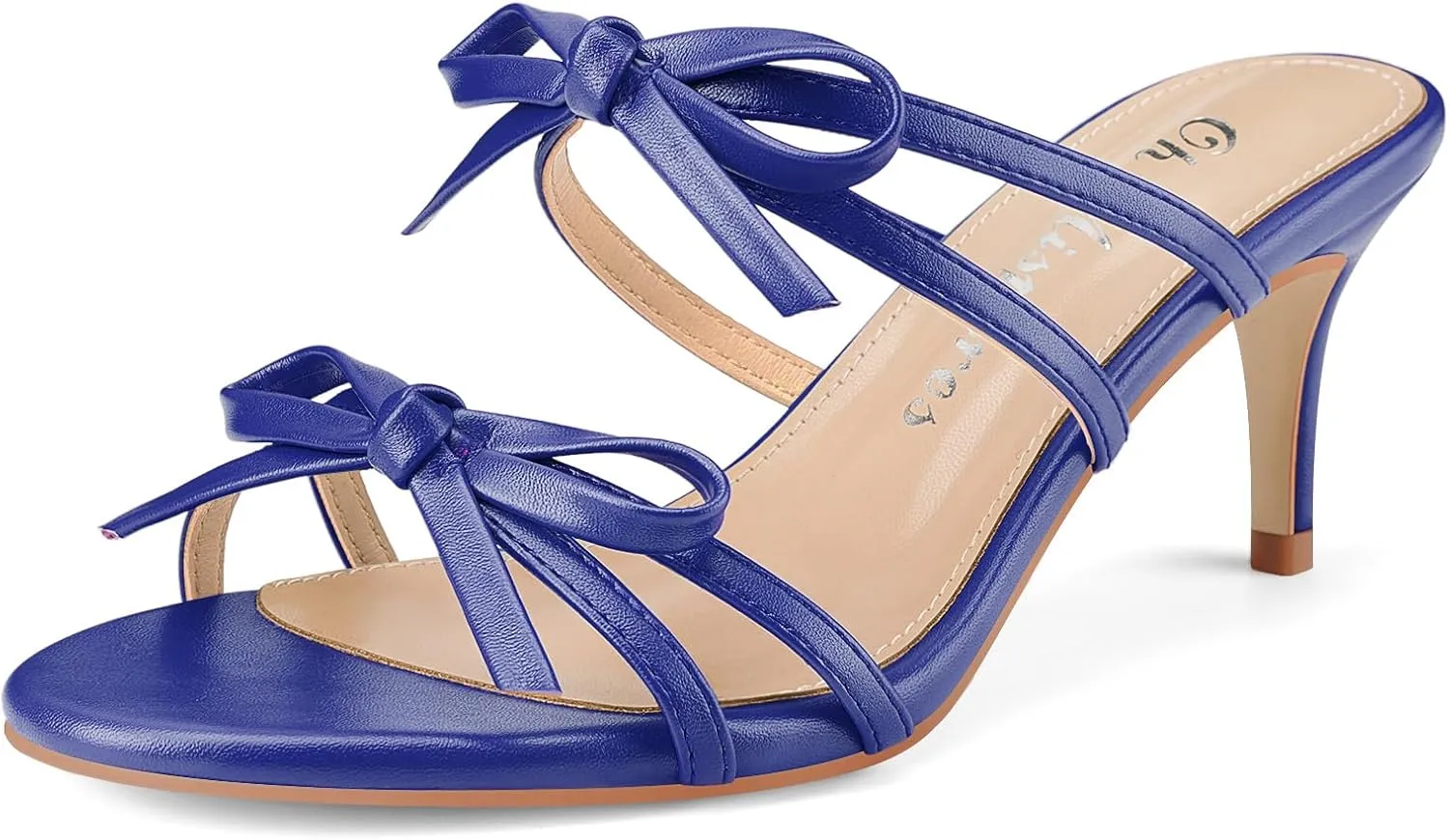 Oh Mispares Black Heels with Bow for Women Cute Sandals Round Open Toe Strappy Heeled Mules 2 Inch Elegant Heeled Stiletto Slides for Wedding Party Prom