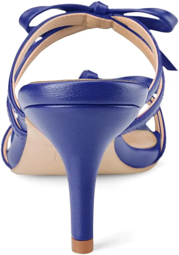 Oh Mispares Black Heels with Bow for Women Cute Sandals Round Open Toe Strappy Heeled Mules 2 Inch Elegant Heeled Stiletto Slides for Wedding Party Prom