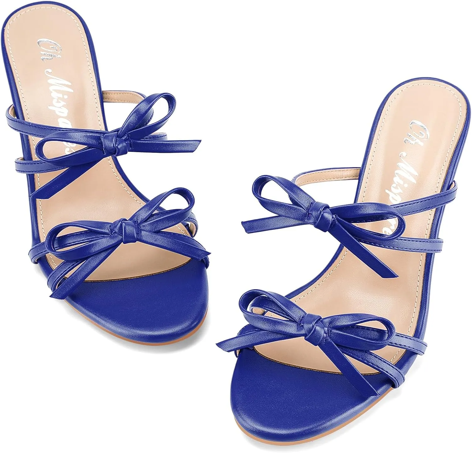 Oh Mispares Black Heels with Bow for Women Cute Sandals Round Open Toe Strappy Heeled Mules 2 Inch Elegant Heeled Stiletto Slides for Wedding Party Prom