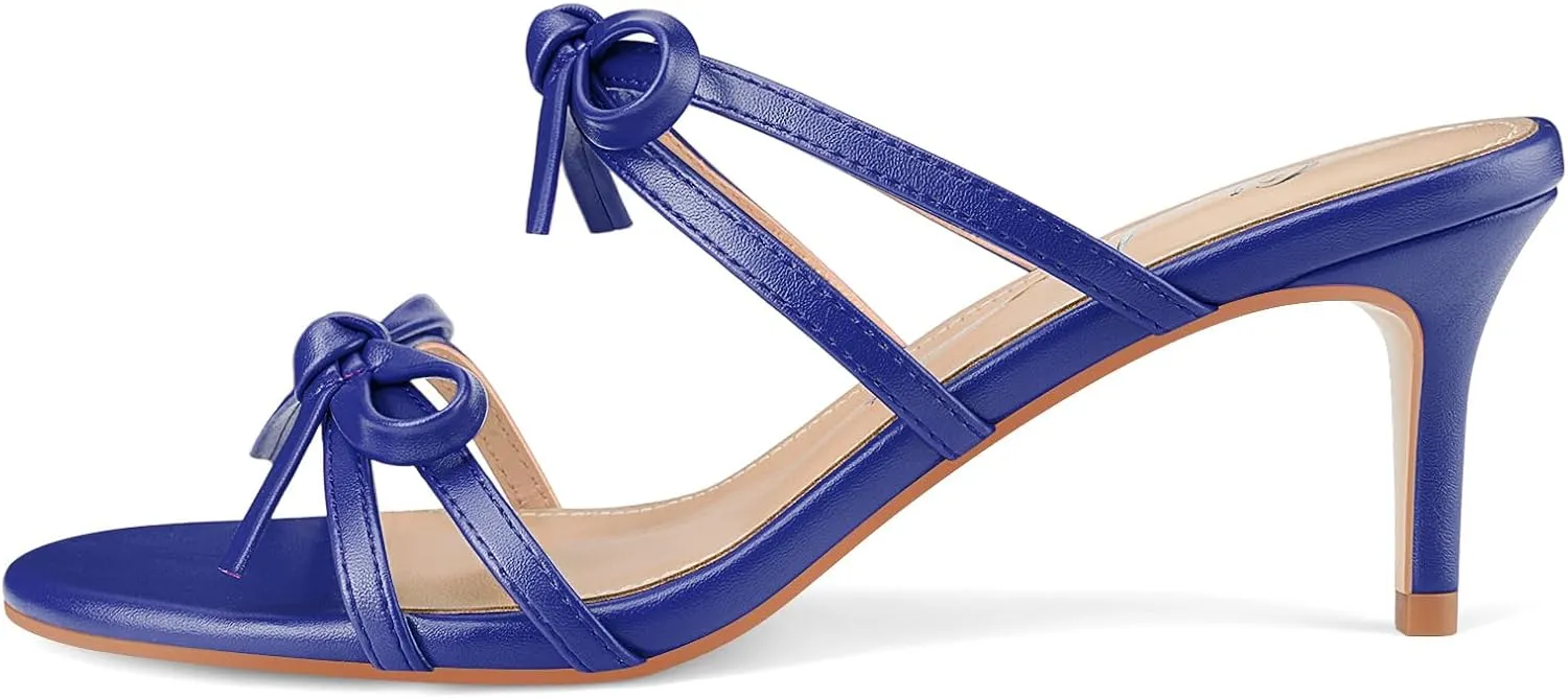Oh Mispares Black Heels with Bow for Women Cute Sandals Round Open Toe Strappy Heeled Mules 2 Inch Elegant Heeled Stiletto Slides for Wedding Party Prom