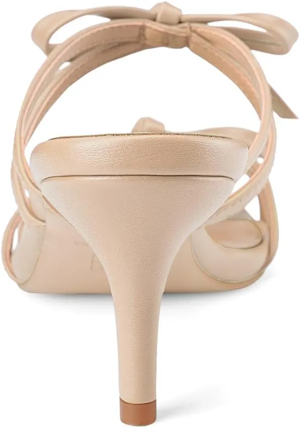 Oh Mispares Black Heels with Bow for Women Cute Sandals Round Open Toe Strappy Heeled Mules 2 Inch Elegant Heeled Stiletto Slides for Wedding Party Prom