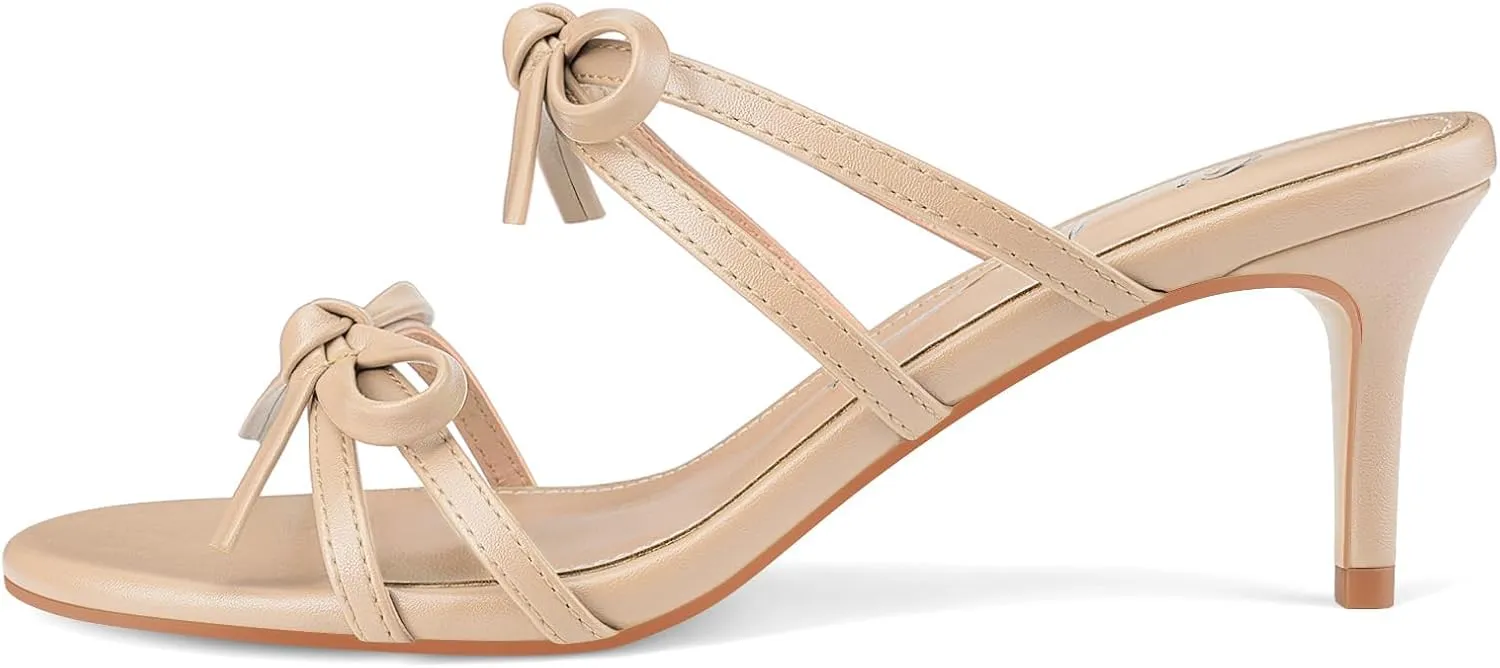 Oh Mispares Black Heels with Bow for Women Cute Sandals Round Open Toe Strappy Heeled Mules 2 Inch Elegant Heeled Stiletto Slides for Wedding Party Prom