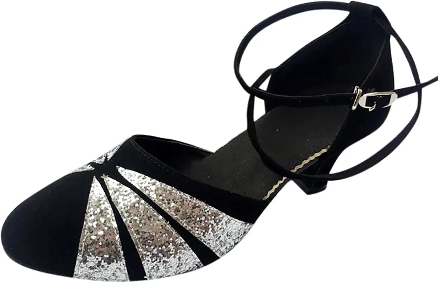 oiangi Women's Satin Latin Dance Shoes 2023 Summer Fashion Closed Toe Ankle Straps Buckle Heeled Sandals Ballroom Salsa Tango Party Sequin Dance Shoes