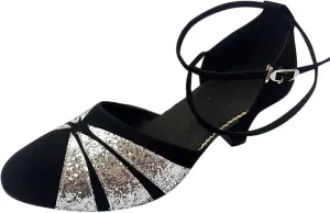 oiangi Women's Satin Latin Dance Shoes 2023 Summer Fashion Closed Toe Ankle Straps Buckle Heeled Sandals Ballroom Salsa Tango Party Sequin Dance Shoes
