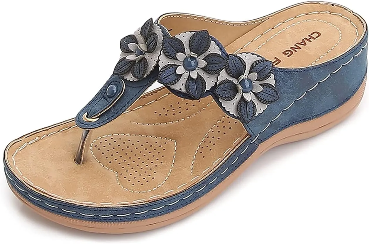 oiangi Women's Wedge Flip Flops Comfortable Casual Flower Thong Sandals Platform Outdoor Summer Beach Slippers