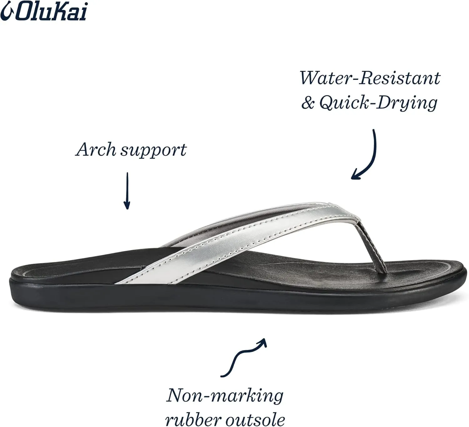 OLUKAI Ho'opio Women's Beach Sandals, Quick-Dry Flip-Flop Slides, Clean & Minimal Aesthetic, Water Resistant & Enhanced Traction, All-Day Comfort