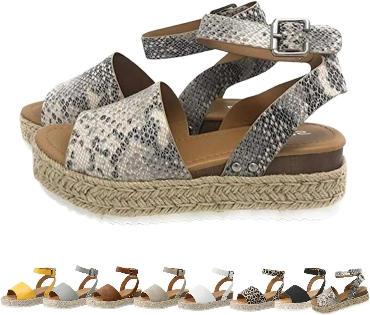 Open Toe Buckle Ankle Strap Espadrilles Flatform Wedge Casual Sandals Comfortable Dressy Summer Shoes Summer Beach Shoes