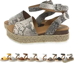 Open Toe Buckle Ankle Strap Espadrilles Flatform Wedge Casual Sandals Comfortable Dressy Summer Shoes Summer Beach Shoes