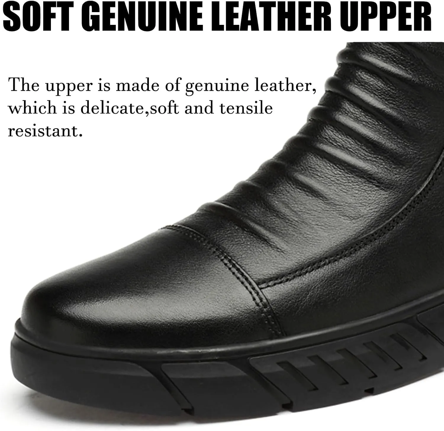 Optigard Men's Italian High-top Casual Leather Boots,Side Zipper Waterproof Non-Slip Warm Fur Lined Business Dress Booties Chelsea Chukka Ankle Boots for Men