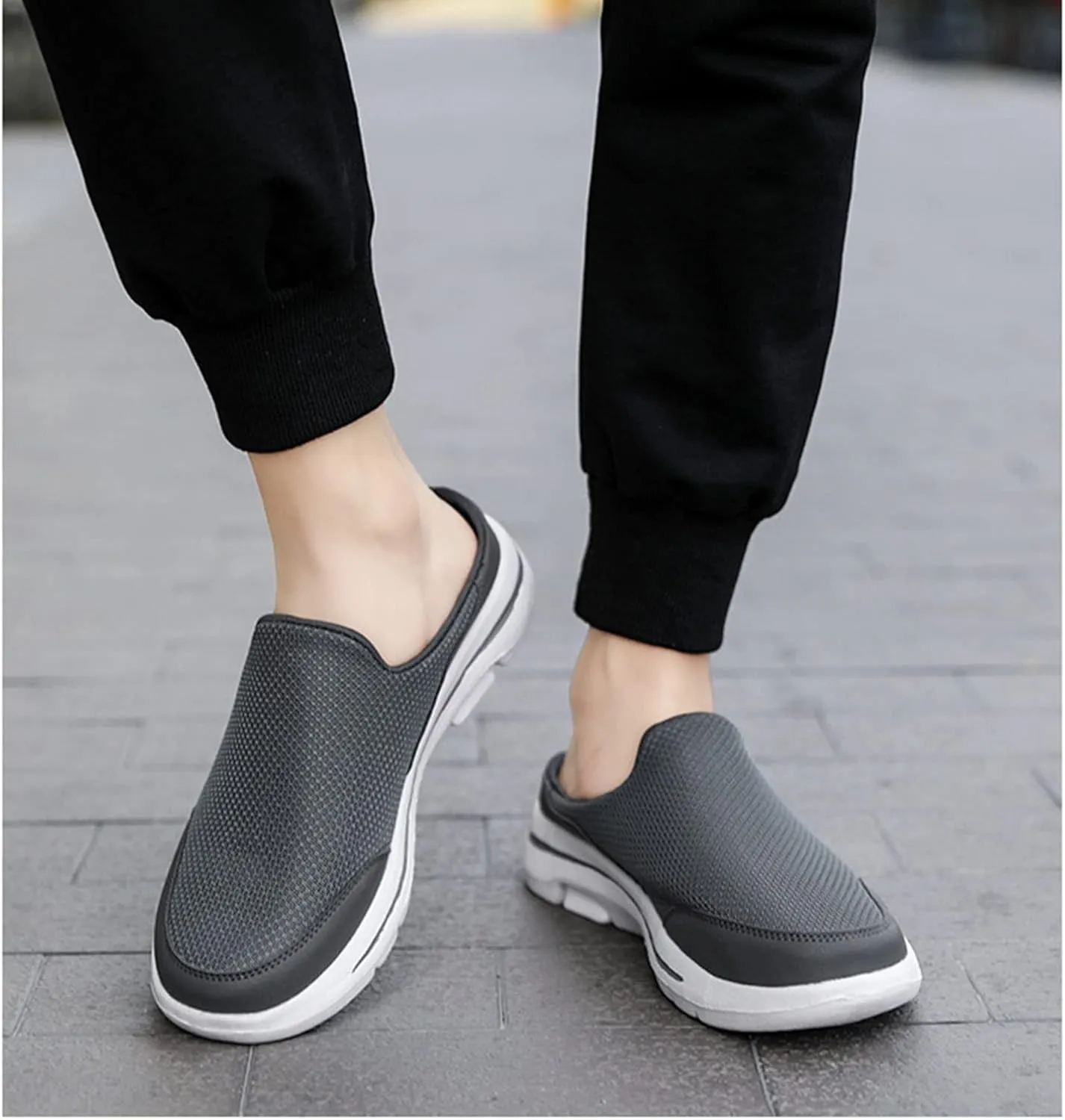 ORNVEION Men'S Mesh Knit Slip-On Platform Mules with Arch Support,Fashion Backless Soft Lightweight Half Sports Shoes Breathable Non-Slip Walking Slippers