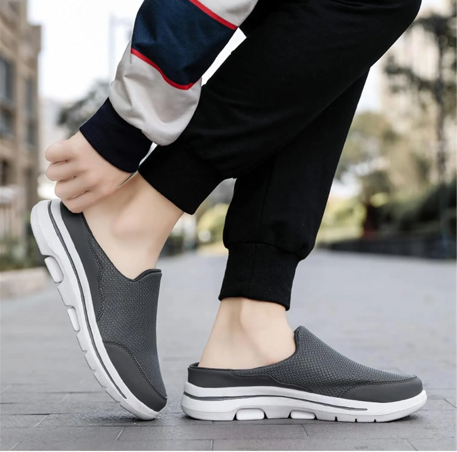 ORNVEION Men'S Mesh Knit Slip-On Platform Mules with Arch Support,Fashion Backless Soft Lightweight Half Sports Shoes Breathable Non-Slip Walking Slippers