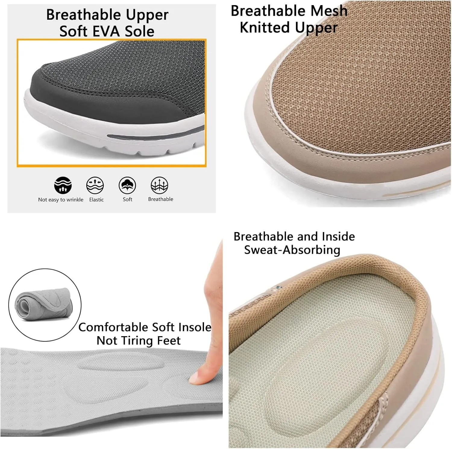 ORNVEION Men'S Mesh Knit Slip-On Platform Mules with Arch Support,Fashion Backless Soft Lightweight Half Sports Shoes Breathable Non-Slip Walking Slippers