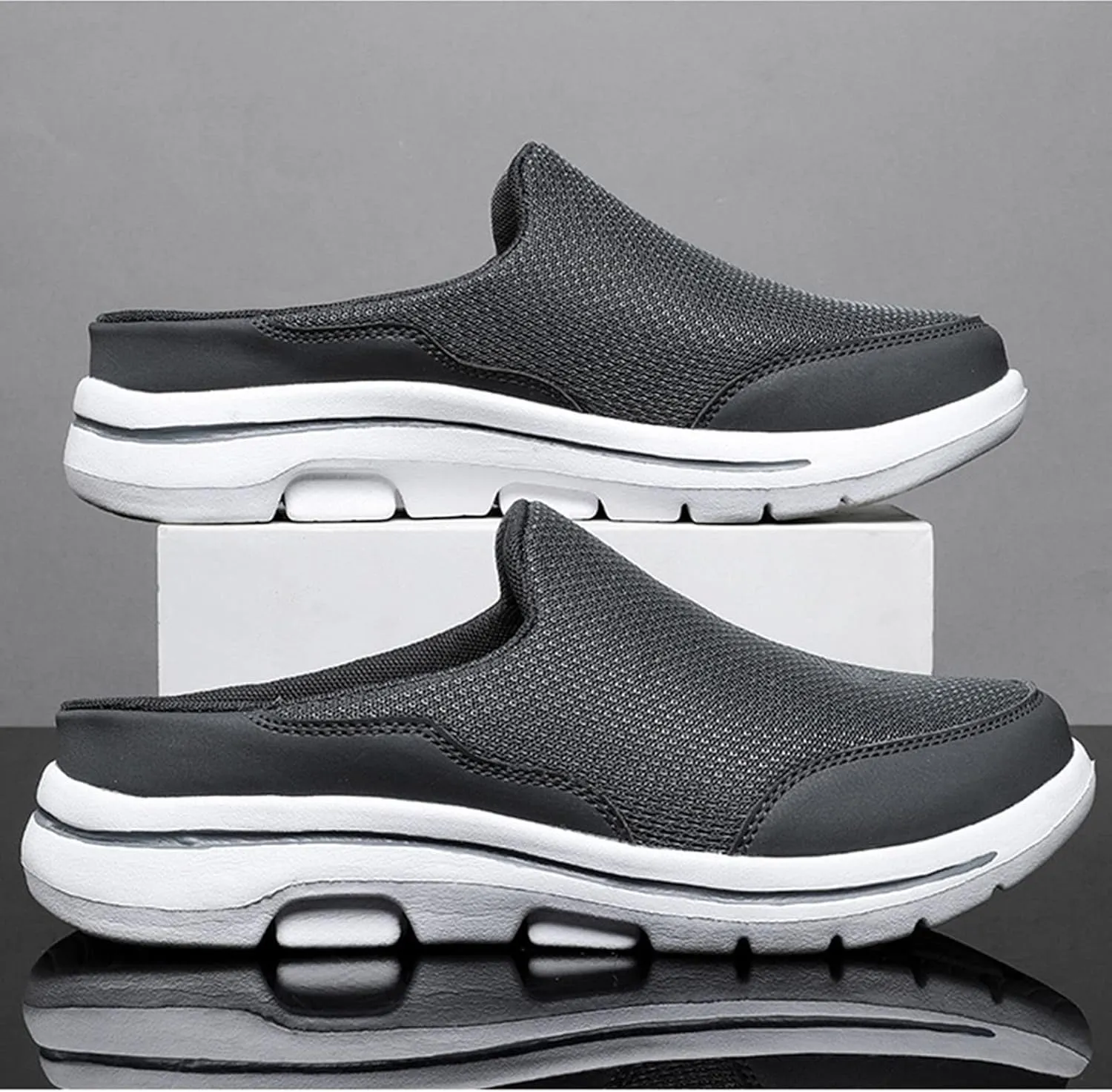 ORNVEION Men'S Mesh Knit Slip-On Platform Mules with Arch Support,Fashion Backless Soft Lightweight Half Sports Shoes Breathable Non-Slip Walking Slippers