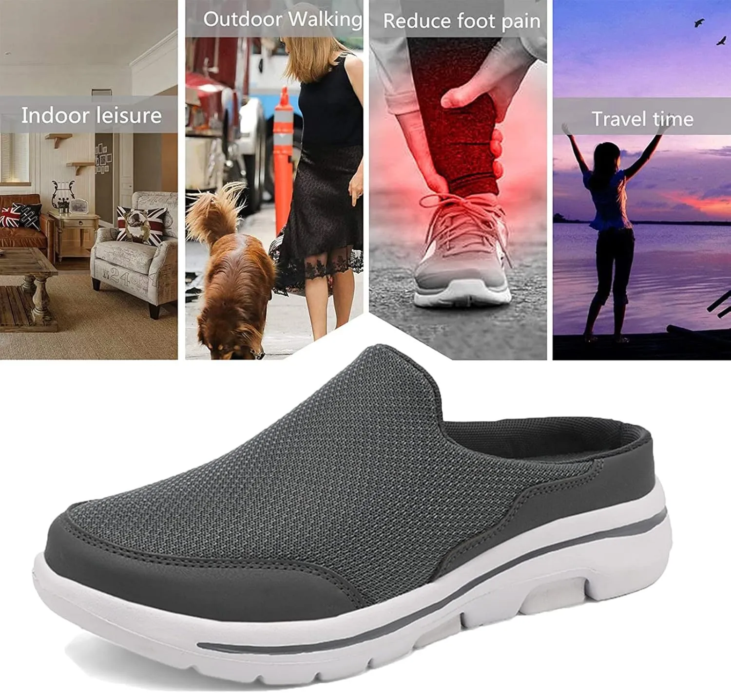 ORNVEION Men'S Mesh Knit Slip-On Platform Mules with Arch Support,Fashion Backless Soft Lightweight Half Sports Shoes Breathable Non-Slip Walking Slippers