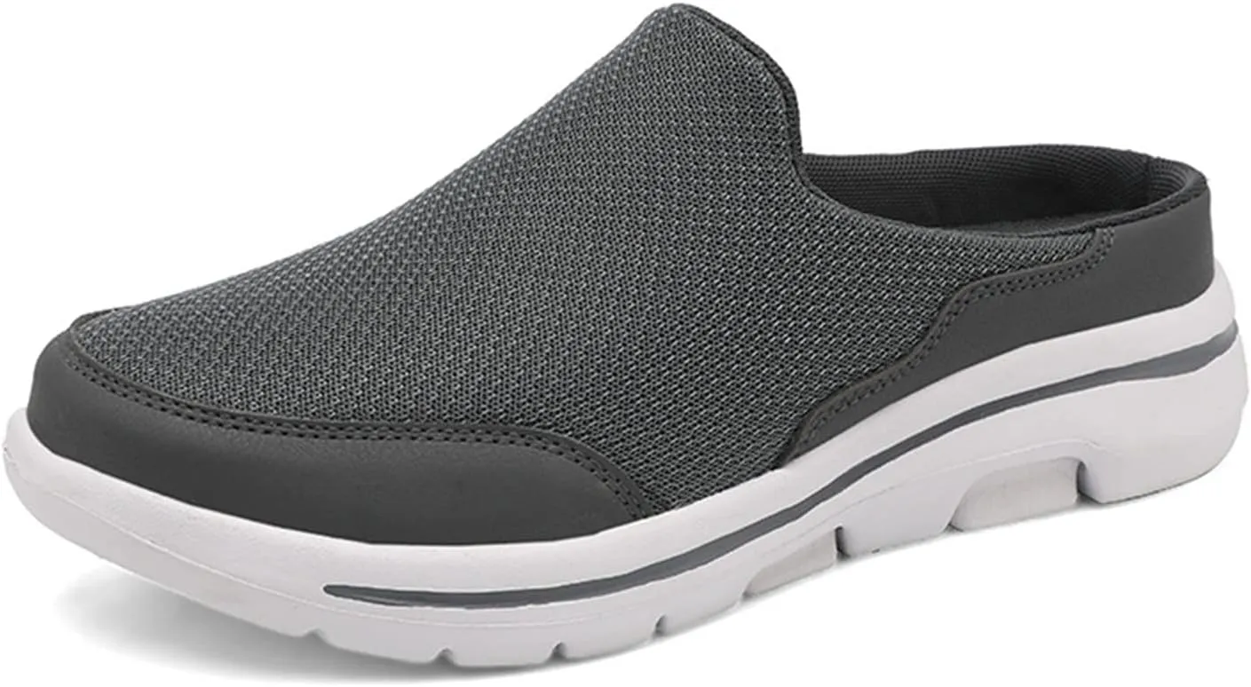 ORNVEION Men'S Mesh Knit Slip-On Platform Mules with Arch Support,Fashion Backless Soft Lightweight Half Sports Shoes Breathable Non-Slip Walking Slippers