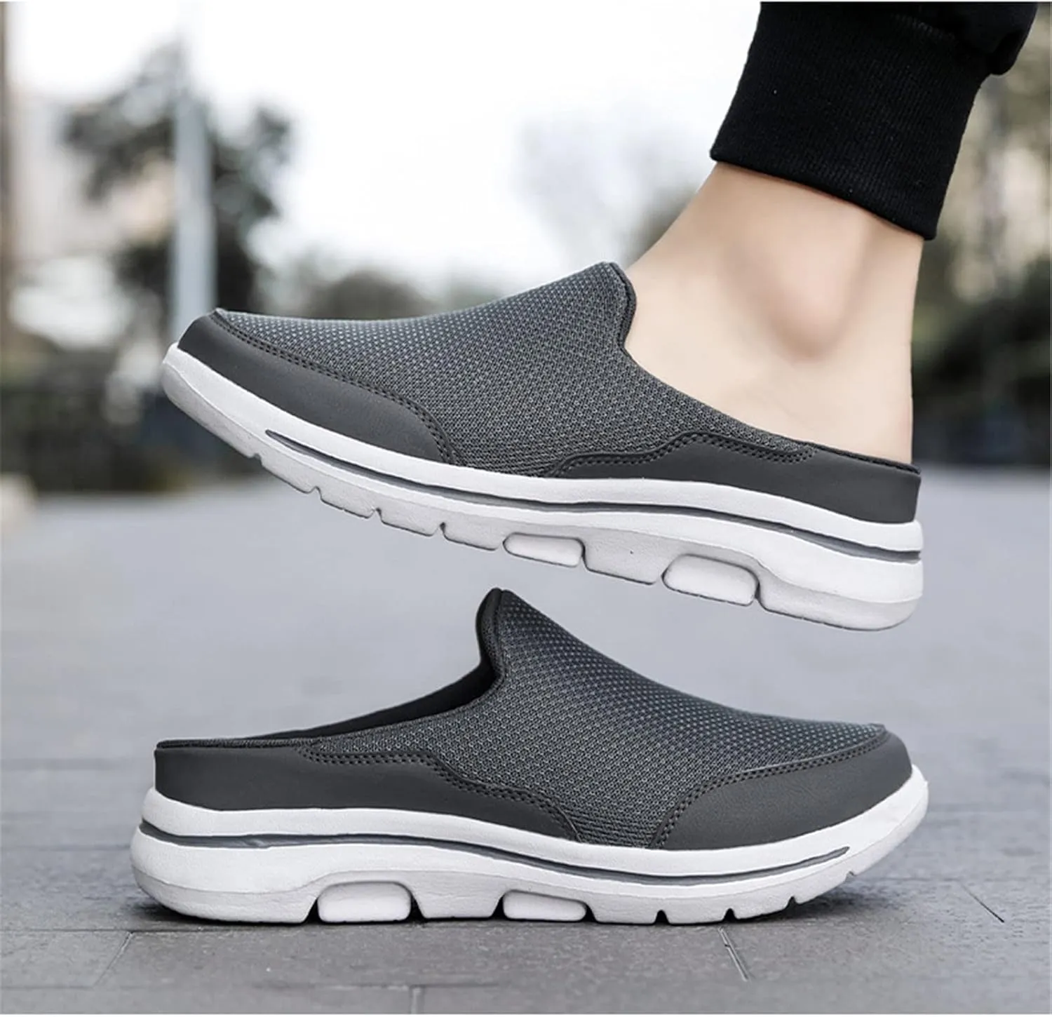 ORNVEION Men'S Mesh Knit Slip-On Platform Mules with Arch Support,Fashion Backless Soft Lightweight Half Sports Shoes Breathable Non-Slip Walking Slippers